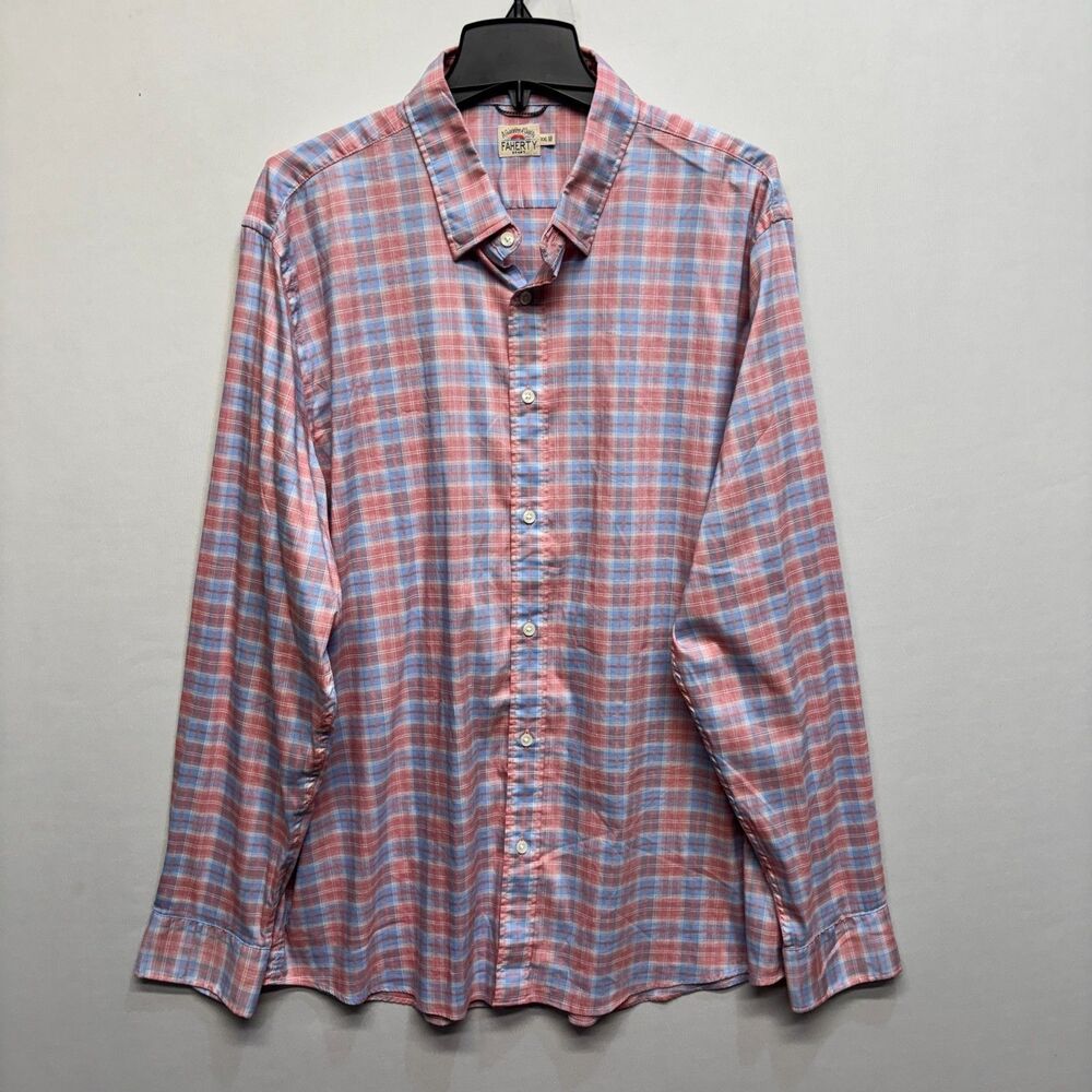 Faherty Brand Men Long Sleeve Button Down Shirt Top Size XXL 2XL Plaid D105 -26